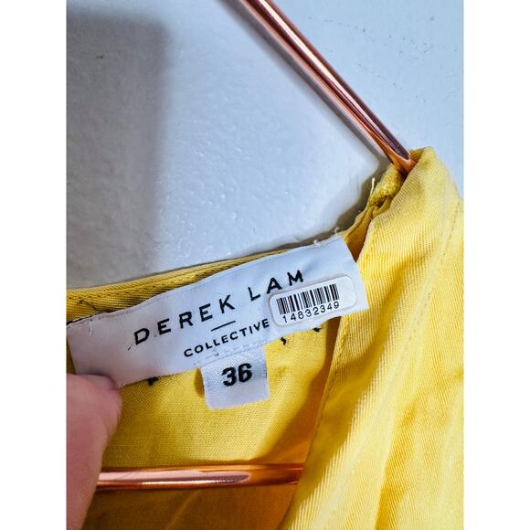 DEREK LAM COLLECTIVE Yellow V-Neck Hourglass Twist Front Tiered Mini Dress 36 - Picture 7 of 16